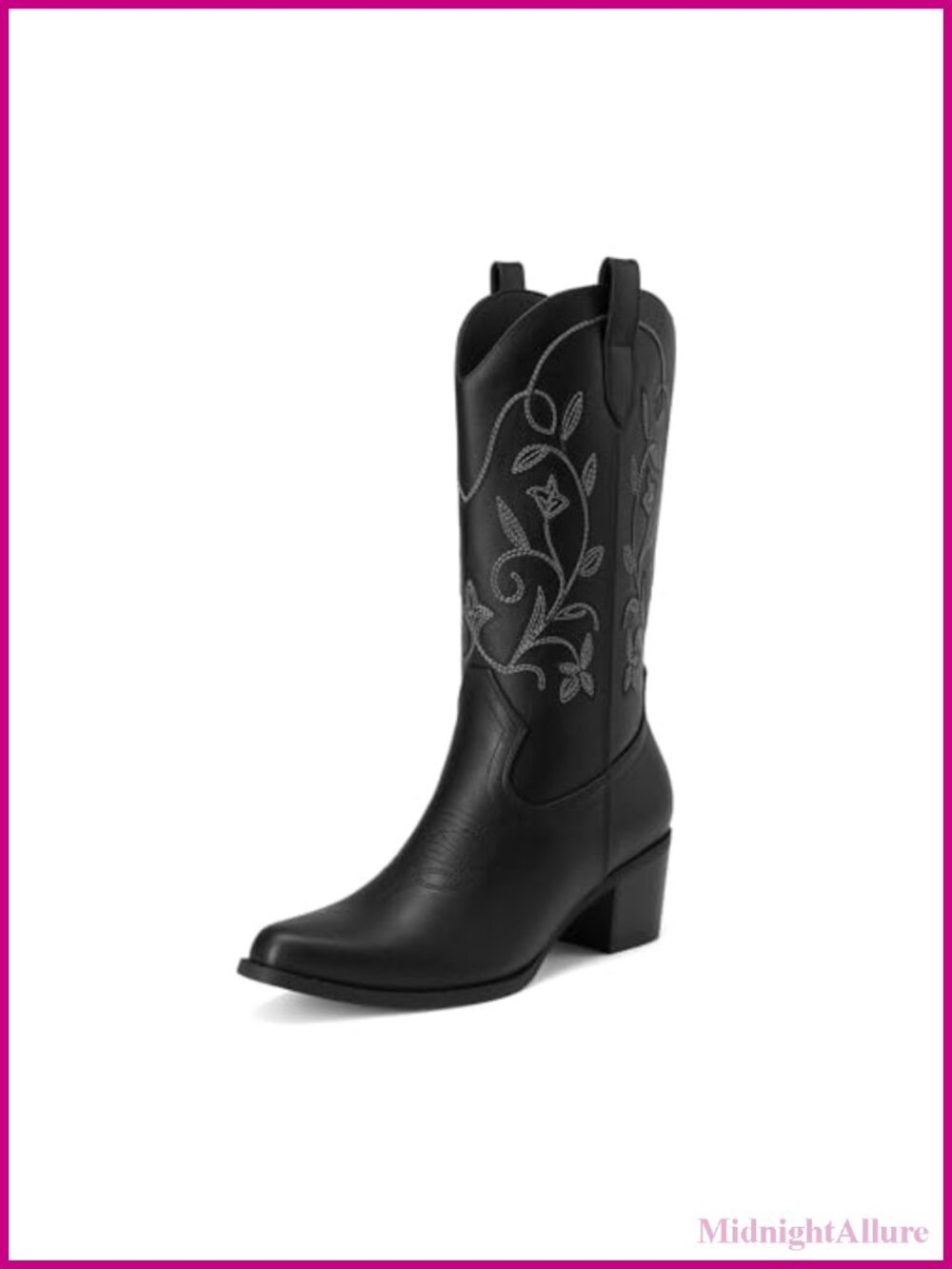 Women's Western Mid Calf Boots Cowboy Square Toe Embroidery